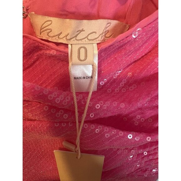 Hutch Anthropologie Tylia Maxi Dress Size 0 Barbie Pink Ruched Bodice Sequined - Picture 7 of 10